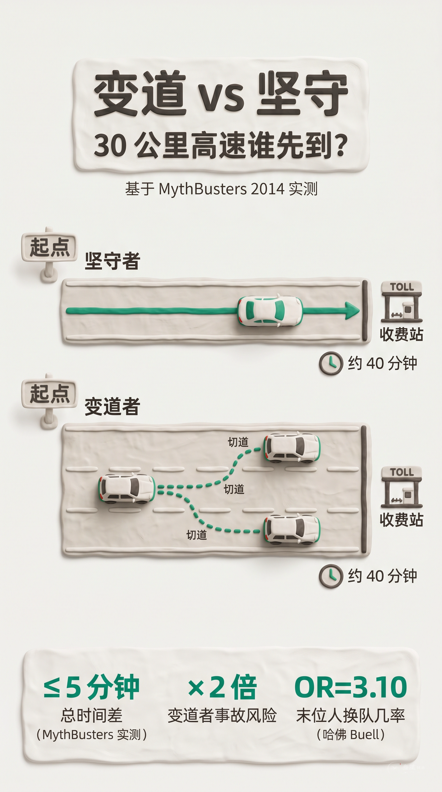 变道 vs 坚守：30 公里高速谁先到