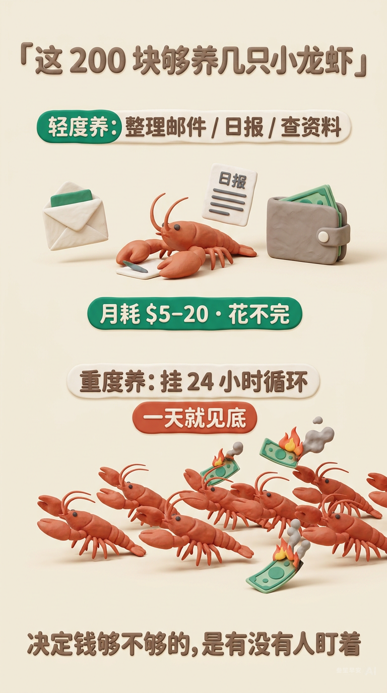 这 200 块够养几只：轻度花不完 vs 重度一天光