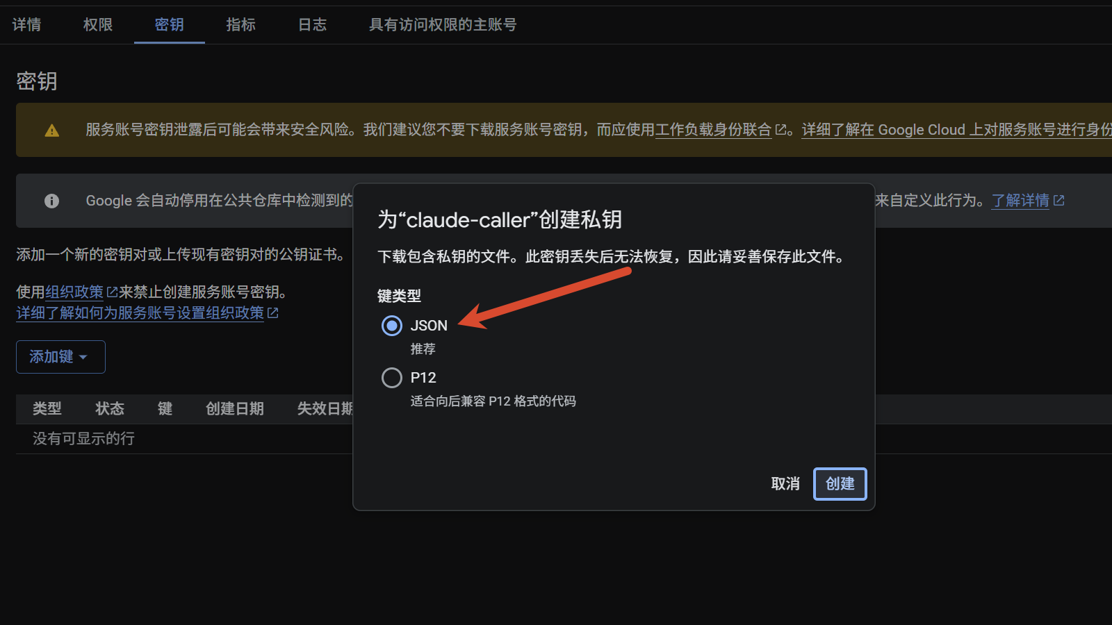 选择 JSON 格式