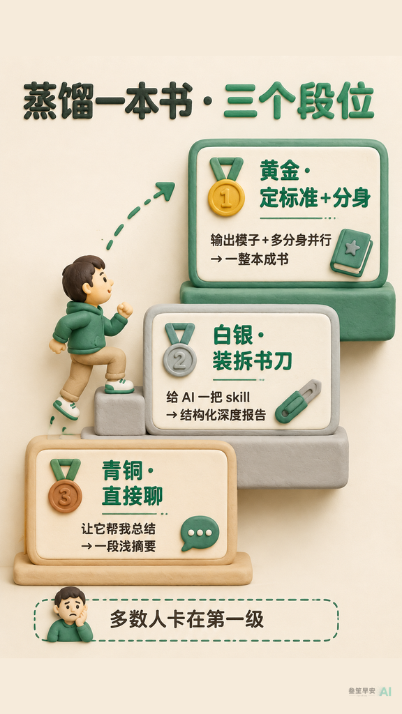 蒸馏一本书的三个段位：直接聊 / 装拆书刀 / 定标准加分身