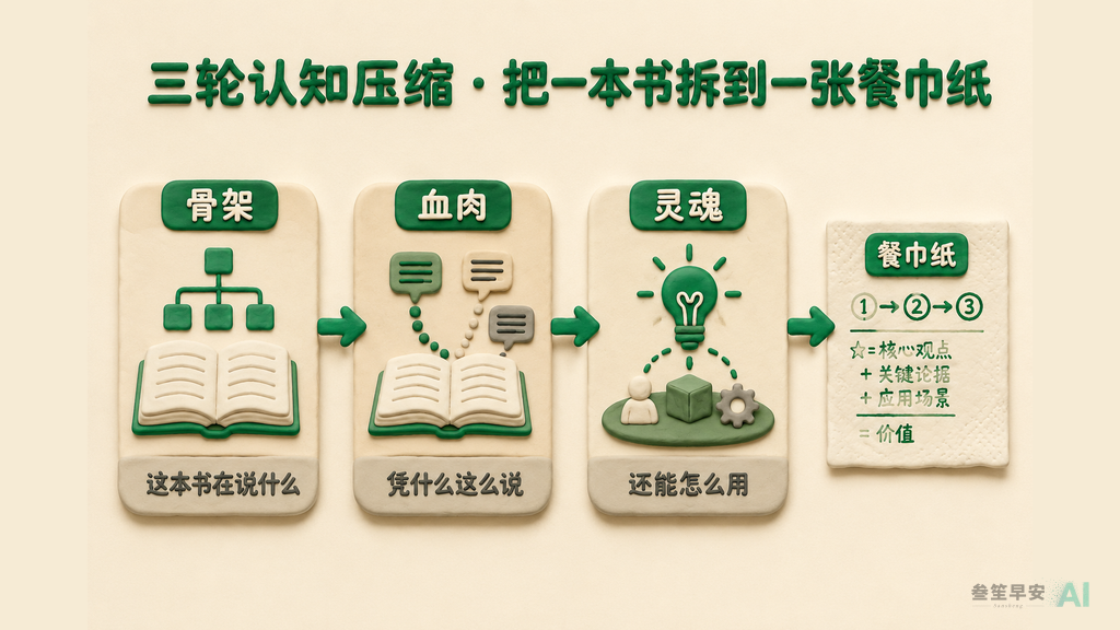 三轮认知压缩：骨架 → 血肉 → 灵魂，最后压成一张餐巾纸